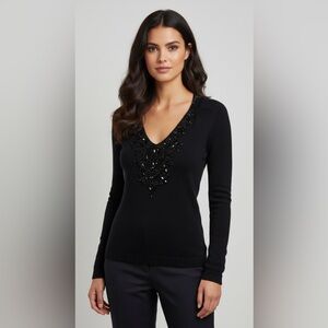 Carolina Herrera Cashmere Beaded V-Neck Sweater